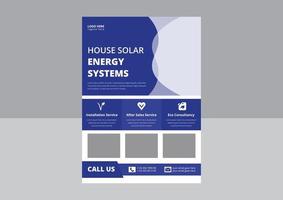 modèles de dépliants sur l'énergie solaire, dépliant sur les solutions d'experts solaires. conception de flyer de système d'énergie solaire de maison. dépliant sur l'énergie verte, couverture, conception d'affiches. vecteur