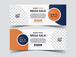 méga vente discount bannière facebook vecteur gratuit. bannière facebook entreprise de mode avec vecteur gratuit de dégradé de couleur orange et bleu