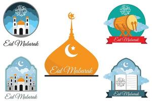 logo vectoriel eid al adha, jour de célébration islamique après le ramadan, conception de mosquée de calligraphie arabe, pour autocollants de carte de voeux