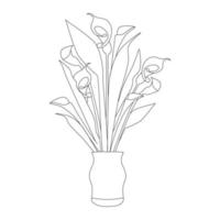 page de coloriage de pot de fleurs avec dessin au trait d'objet graphique vectoriel