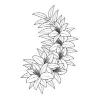 illustration de fleur de page à colorier avec modèle de dessin au trait de style doodle vecteur