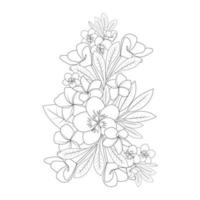 plumeria fleur doodle coloriage contour illustration vectorielle d'isolé sur fond blanc vecteur