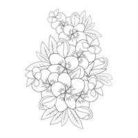 Croquis d'art en ligne de fleur de plumeria avec un trait de contour de page de coloriage de doodle à imprimer vecteur