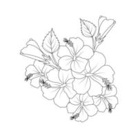 fleur d'hibiscus hawaïen dessin au trait vectoriel sur fond noir et blanc pour la page de coloriage