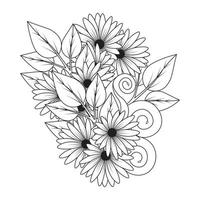 conception d'art de ligne de vecteur d'illustration de page de livre de coloriage de fleur de doodle élégant