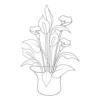 page de coloriage intérieur avec objet graphique vectoriel dessin au trait vase à fleurs