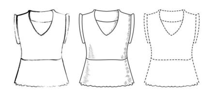 croquis de dessin, contour de la silhouette, veste pour femmes à la mode, pull. style de ligne et coups de pinceau vecteur