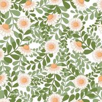 motif d'ornement botanique harmonieux avec des marguerites rouges d'automne aux couleurs pastel isolés sur fond blanc avec un feuillage vert en style cartoon plat vecteur