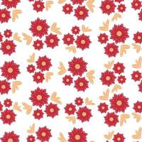 motif d'ornement botanique sans couture avec petites fleurs rouges abstraites d'automne dans des couleurs pastel chaudes isolées sur fond blanc dans un style de dessin animé plat vecteur