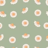 motif d'ornement botanique harmonieux avec marguerites d'automne aux couleurs pastel isolés sur fond vert en style cartoon plat vecteur