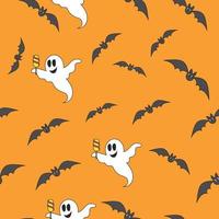 modèle vectoriel sans fin sans couture pour halloween. chauves-souris sur fond orange.