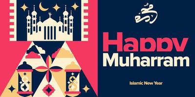 illustration vectorielle géométrique du nouvel an islamique. carte de voeux moderne à la mode, affiche et couverture de livre vecteur