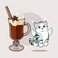 chat mignon mouche avec illustration vectorielle de café glacé téléchargement gratuit vecteur