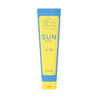 produit de soin de la peau. protection solaire, crème de protection uv. tube de produit de protection solaire avec spf. cosmétique d'été. illustration de vecteur plat isolé sur fond blanc.