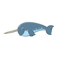 narval de dessin animé mignon. dessin animé d'animaux marins vecteur
