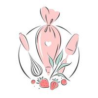 logo de pâtisserie. ensemble d'outils pour faire des gâteaux, des biscuits et des pâtisseries. illustration vectorielle pour menu, livre de recettes, boulangerie, café. vecteur