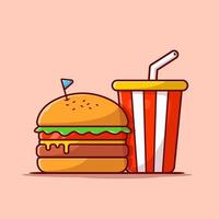 illustration d'icône vectorielle de dessin animé burger et soda. concept d'icône de nourriture et de boisson isolé vecteur premium. style de dessin animé plat