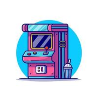 machine d'arcade avec illustration d'icône de vecteur de dessin animé de soude. concept d'icône de technologie de loisirs isolé vecteur premium. style de dessin animé plat