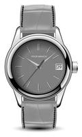 montre réaliste horloge bracelet en cuir gris argent sur blanc design luxe classique vecteur