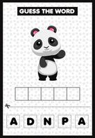 jeu éducatif pour les enfants devinez le mot lettres pratiquant le panda de dessin animé mignon vecteur
