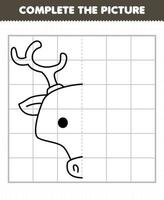 jeu d'éducation pour les enfants compléter l'image jolie tête de cerf demi-contour pour le dessin vecteur