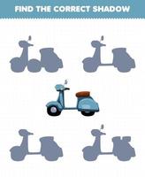 jeu d'éducation pour les enfants trouver le bon ensemble d'ombres de vélo de scooter de transport vecteur