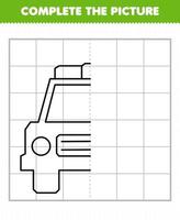 jeu d'éducation pour les enfants compléter l'image mignon transport voiture de police demi contour pour le dessin vecteur