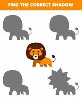 jeu éducatif pour les enfants trouver le bon ensemble d'ombres de lion mignon vecteur