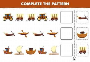 jeu éducatif pour les enfants compléter le modèle pensée logique trouver la régularité et continuer la tâche de rangée avec le transport en bois vecteur