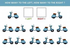 jeu éducatif pour les enfants de compter l'image gauche et droite avec un moteur de scooter de dessin animé mignon