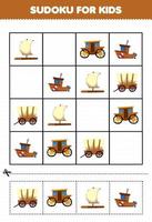 jeu éducatif pour enfants sudoku pour enfants avec image de transport en bois de dessin animé vecteur