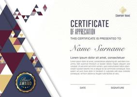 modèle de certificat avec motif luxueux et moderne, illustration vectorielle vecteur