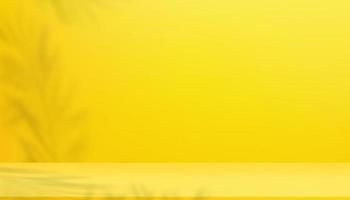 Arrière-plan dégradé jaune 3d, scène de salle de studio avec ombre de feuille de palmier sur le mur. Illustration vectorielle Bannière de toile de fond 3d dans un design minimal pour cosmétique, maquette de vitrine pour le printemps, la vente d'été ou la promotion vecteur