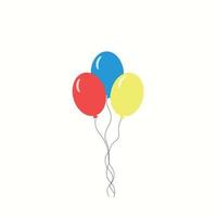 bouquet de ballons pour anniversaire et fête. 3 ballons volants avec corde. boules bleues, rouges, jaunes en jeu sur fond blanc. ballon en style cartoon pour célébrer et faire la fête vecteur