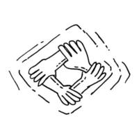 unité des mains de doodle. symbole de travail d'équipe. illustration vectorielle vecteur