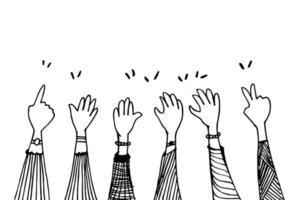 doodle mains en l'air, mains qui applaudissent. gestes d'applaudissements. entreprise de félicitations. illustration vectorielle vecteur