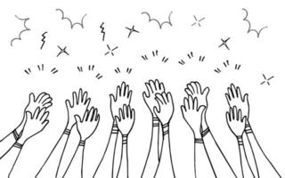 main dessinée de mains applaudissant ovation. applaudissements, geste des mains sur le style doodle, illustration vectorielle vecteur