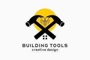 outils de construction ou création de logo d'atelier de construction, silhouette d'un marteau avec des clous en points vecteur