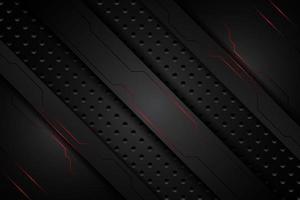 texture abstraite de carbone métallique moderne et lignes de bord rouge noir sur treillis d'acier. conception de fond de technologie futuriste vecteur