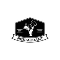 chef avec plateau de nourriture à la main, modèle de logo resto. vecteur