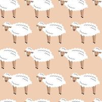 modèle sans couture avec mignon avec des moutons blancs moelleux. fond avec des animaux de la ferme. papier peint, emballage. illustration vectorielle plane vecteur