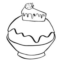bingsu de ligne noire avec gâteau aux fraises sur fond blanc. illustration vectorielle sur le sucré. vecteur