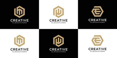 collections de conception de logo monogramme créatif, hexagone, ligne, logo, icône lettre w logo vecteur