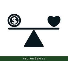 dollar à bascule et modèle de conception de logo vectoriel icône d'amour