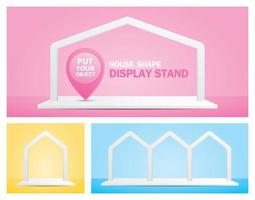 présentoir de forme de maison blanche minimale vecteur d'illustration 3d sur une scène pastel douce pour mettre votre objet