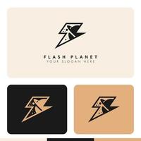 création de logo simple planète minimaliste flash storm vecteur