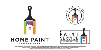 définir la conception de logo de peinture à la maison de collection avec élément de brosse et vecteur premium de couleur créative