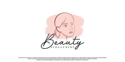 création de logo de beauté pour salon avec visage de femme et vecteur premium de concept créatif