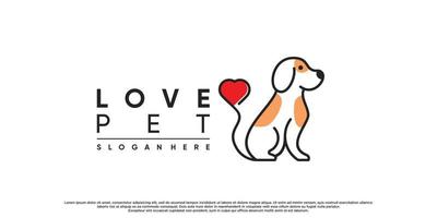 création de logo animal de compagnie chien créatif avec style linéaire et élément d'amour vecteur premium