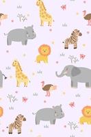 modèle sans couture avec des animaux de savane mignons. graphiques vectoriels. vecteur